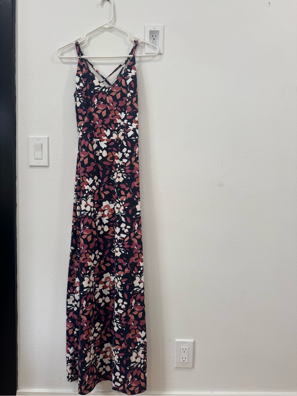 Market & Spruce Navy Floral Maxi Dress with Rust and Cream Accents